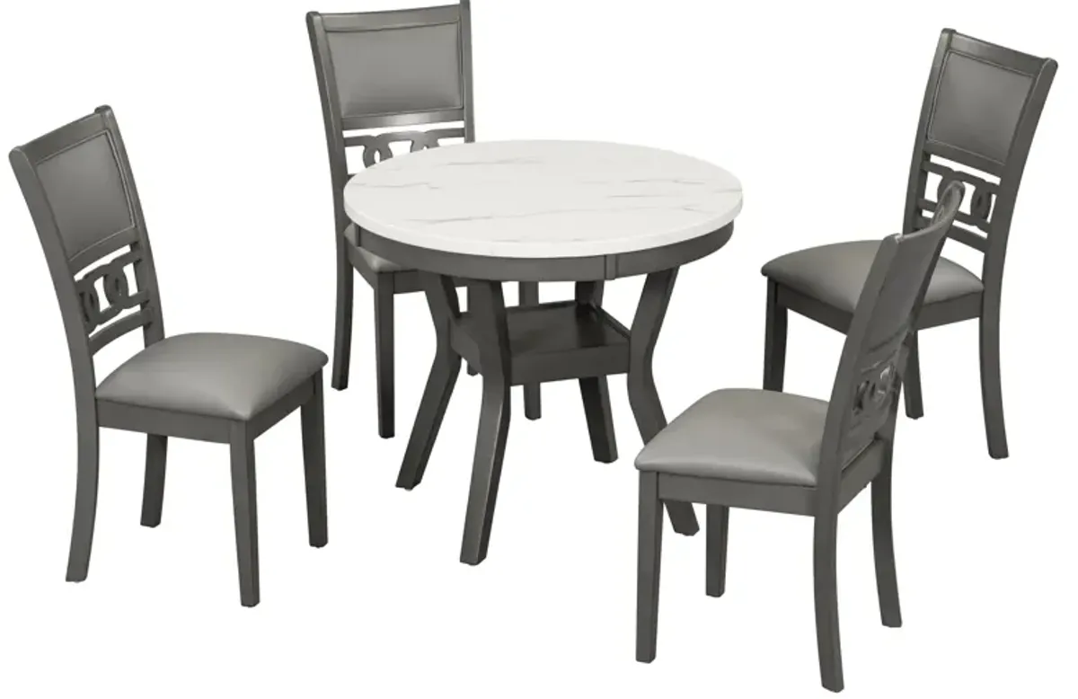 5 Piece Dining Round Table Set With One Faux Marble Top Dining Table And Four Pu-Leather Chairs - Gray