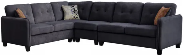 Archie - Velvet 6 Seater Sectional Sofa - Black