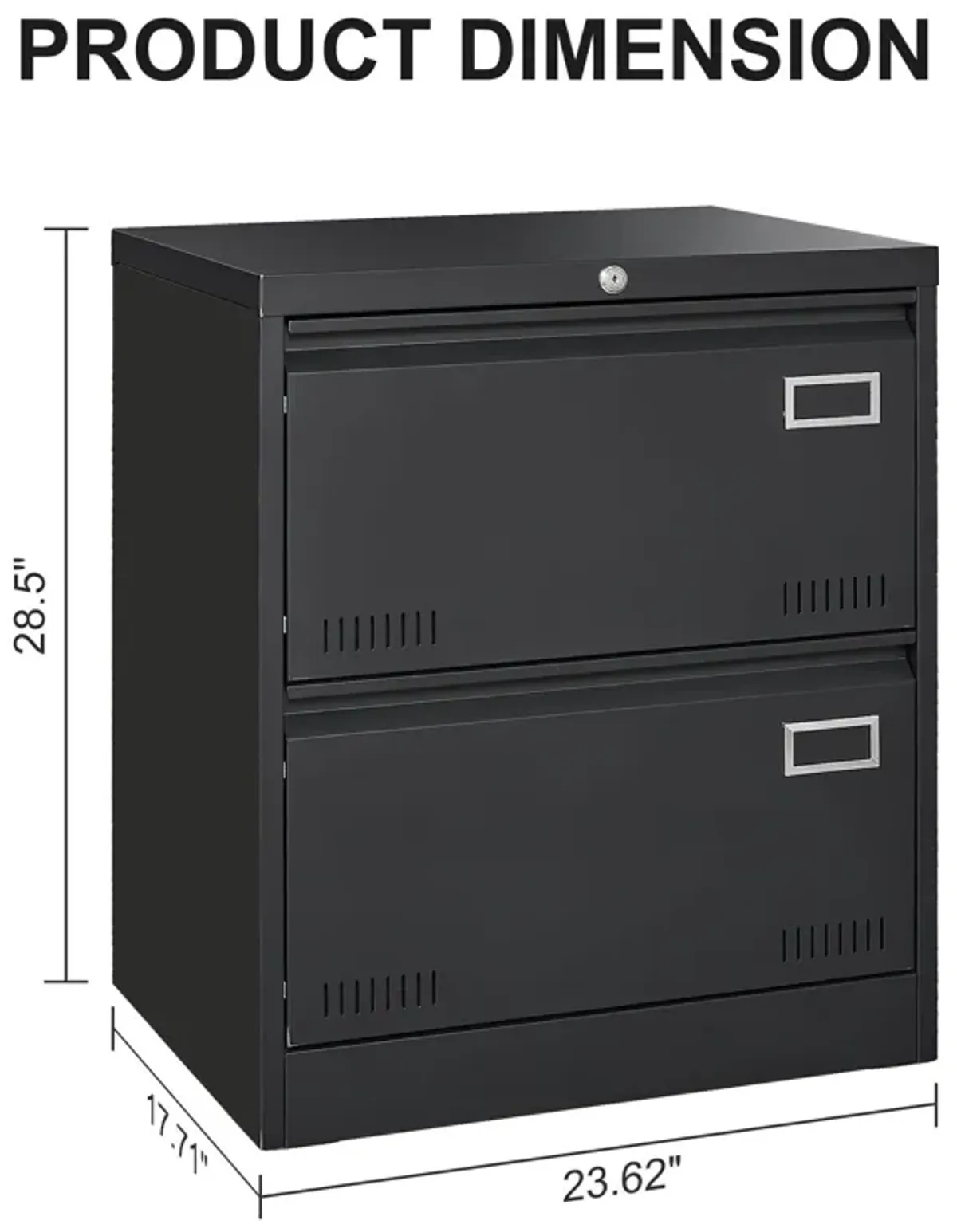 2 Drawer Metal Lateral File Cabinet With Lock, Office Vertical Files Cabinet For Home Office, Locking Metal File Cabinet - Black