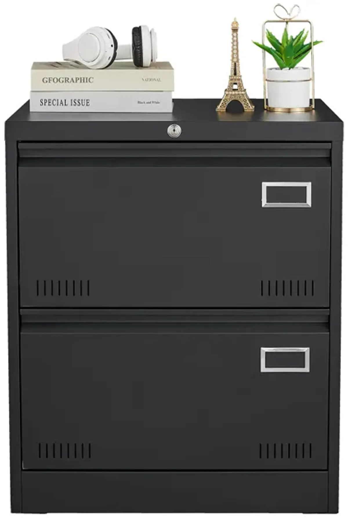 2 Drawer Metal Lateral File Cabinet With Lock, Office Vertical Files Cabinet For Home Office, Locking Metal File Cabinet - Black