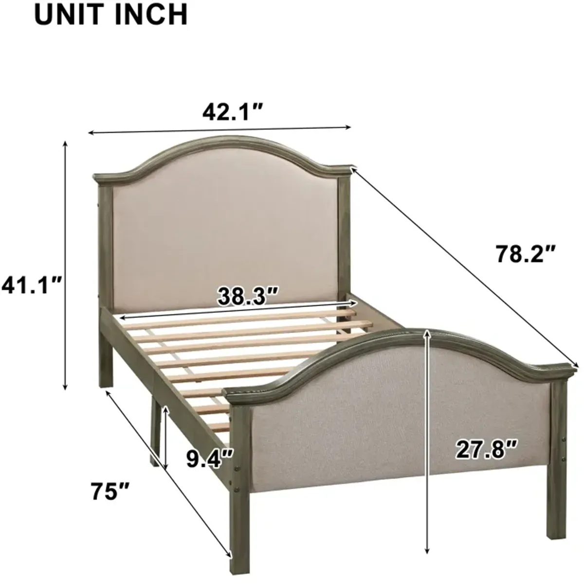 Bed With Upholstered Headboard And Footboard, With Slats