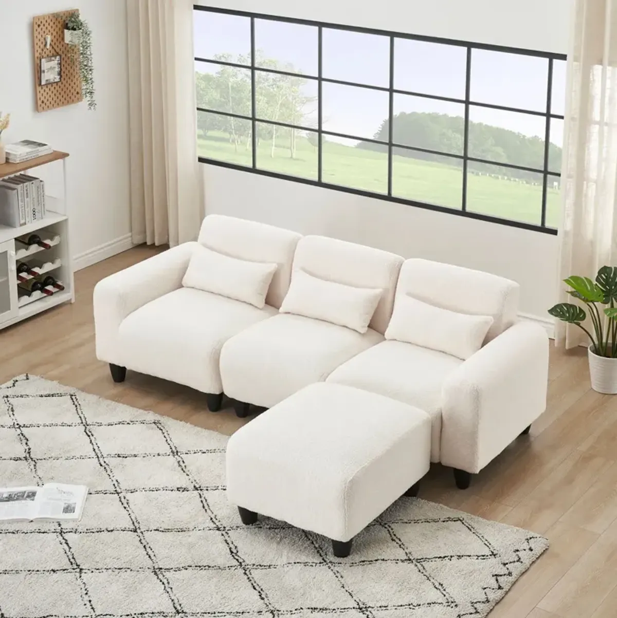 Teddy Fleece Creative Sofa Can Be Assembled Into A Two-Seater Sofa Plus A Single Couch With Three Waist Pillows To Perfectly Stretch Your Waist For Small Apartment Bedroom Spaces