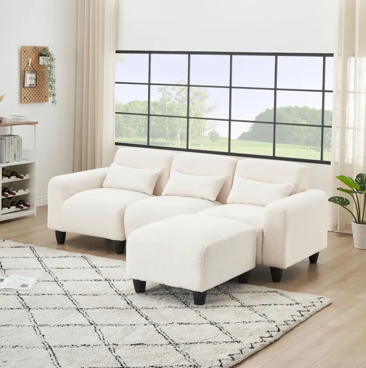 Teddy Fleece Creative Sofa Can Be Assembled Into A Two-Seater Sofa Plus A Single Couch With Three Waist Pillows To Perfectly Stretch Your Waist For Small Apartment Bedroom Spaces