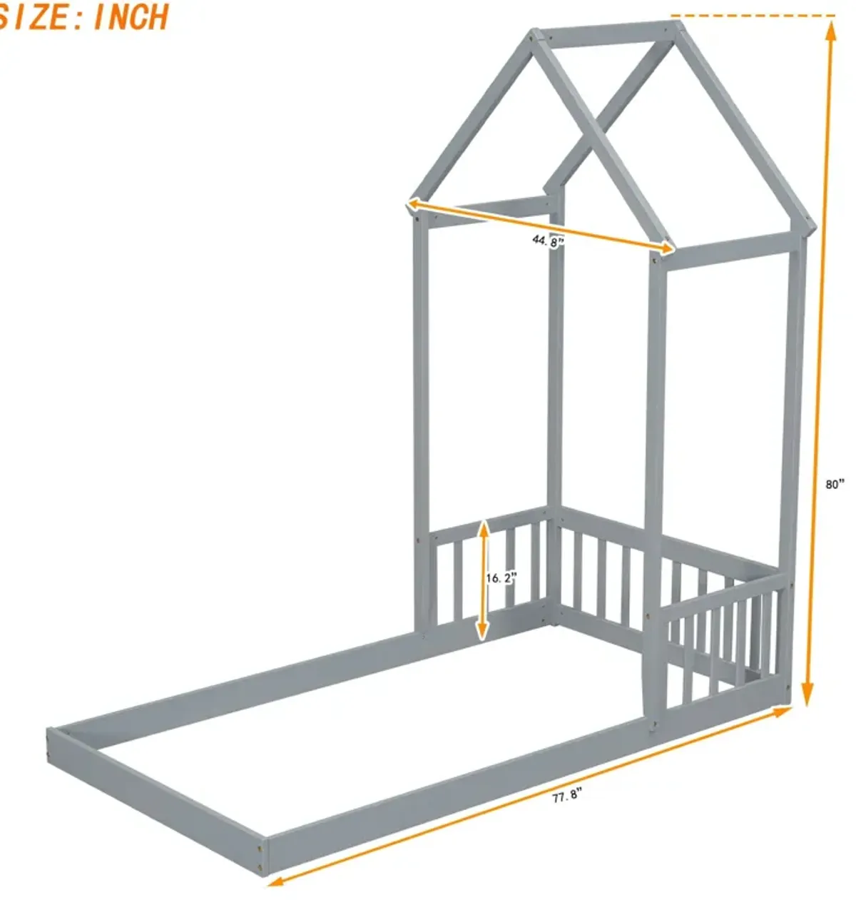 House-Shaped Roof Headboard Floor Bed, (Without Slats)