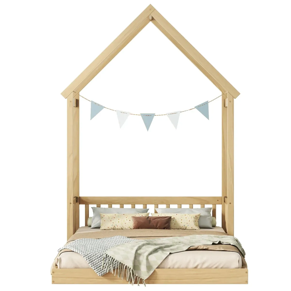 House-Shaped Roof Headboard Floor Bed, (Without Slats)