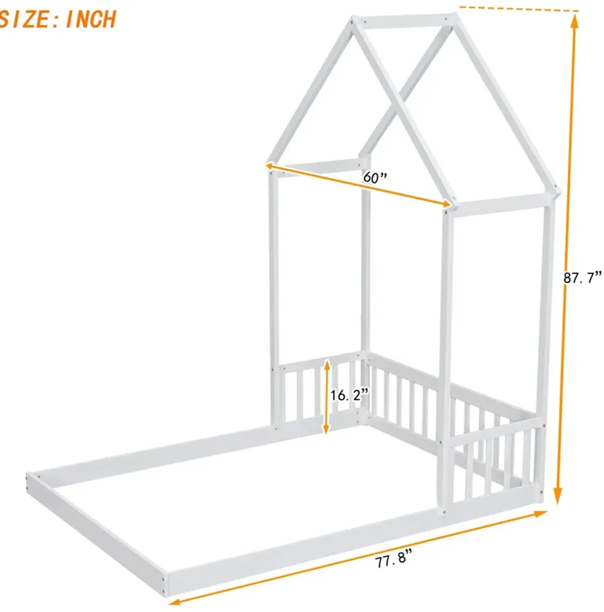 House-Shaped Roof Headboard Floor Bed, (Without Slats)