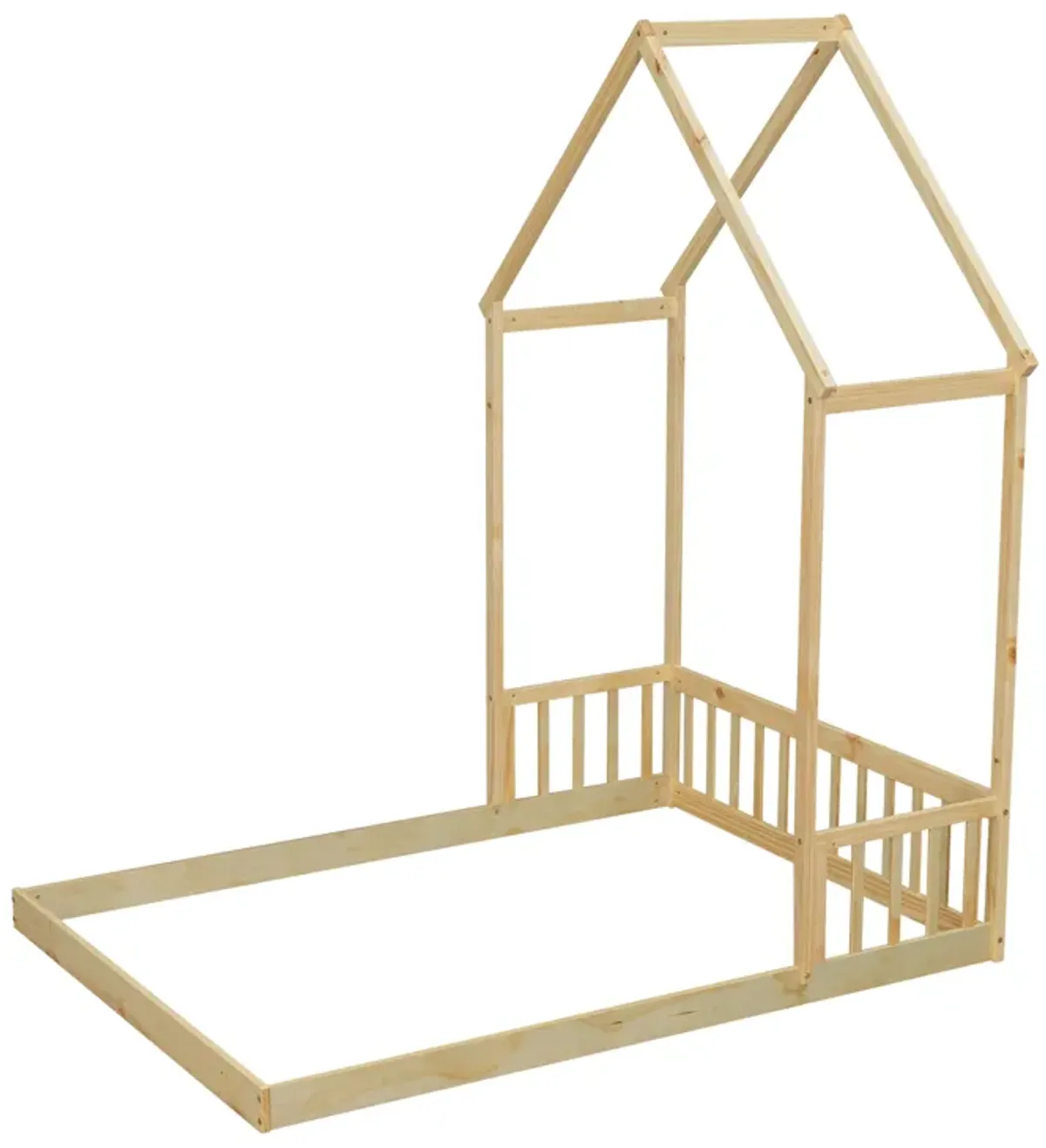 House-Shaped Roof Headboard Floor Bed, (Without Slats)