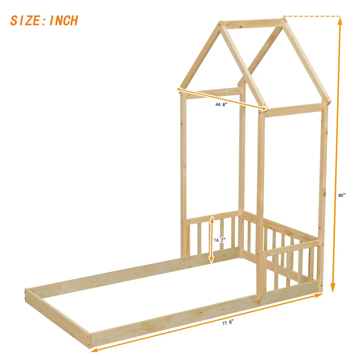 House-Shaped Roof Headboard Floor Bed, (Without Slats)