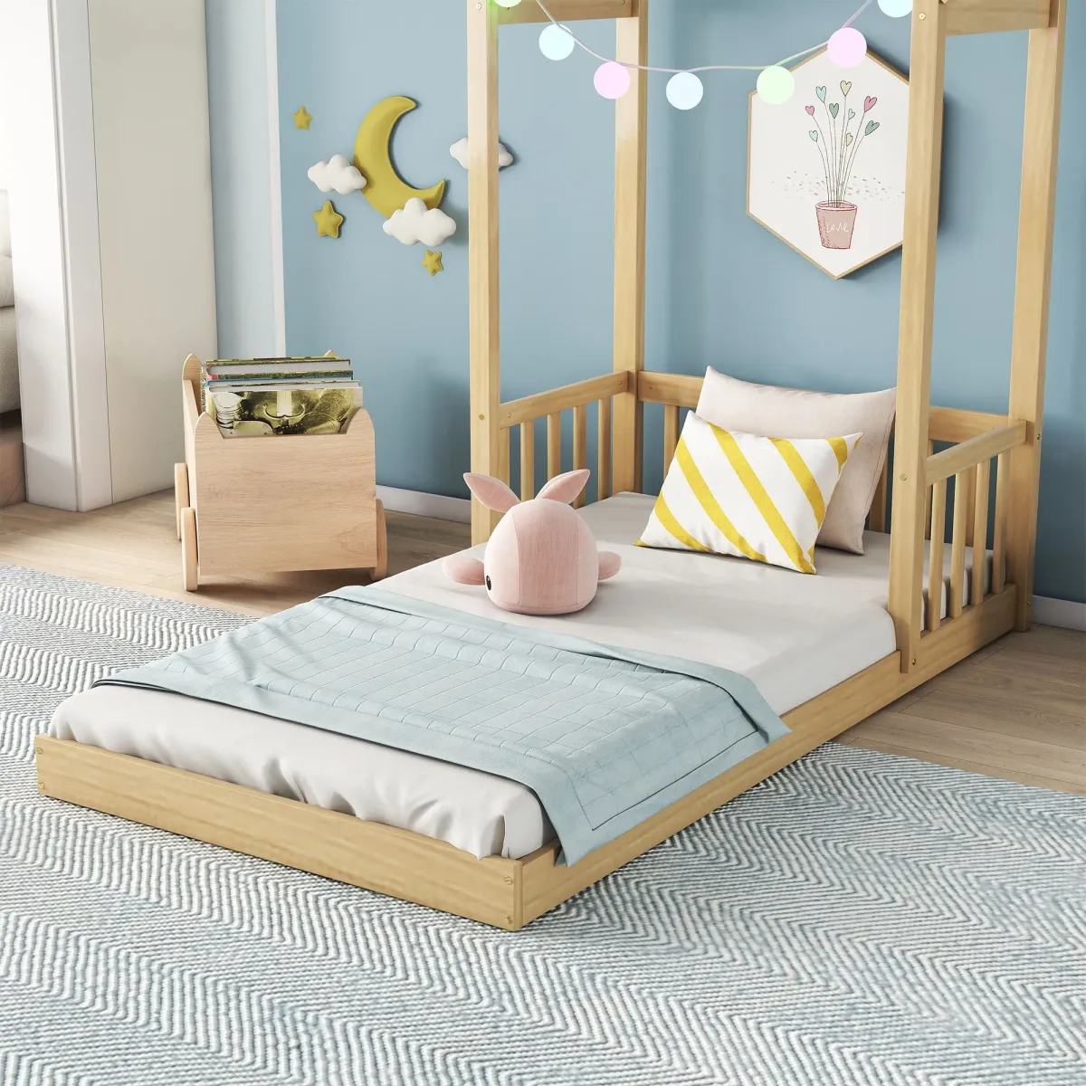 House-Shaped Roof Headboard Floor Bed, (Without Slats)