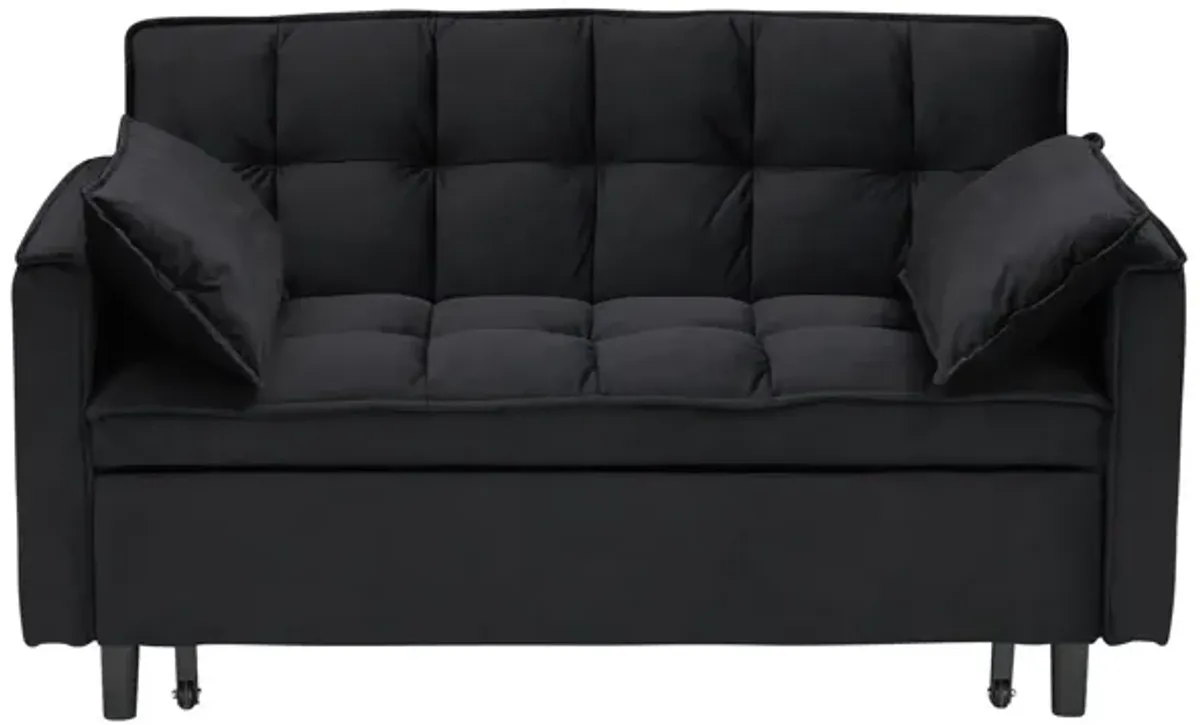 Modern Velvet Sofa, Sofa Pull-Out Bed, Small Love Seat Casual Sofa With Back, With Pillow, Pockets, Living Room Furniture, 3 In 1 Convertible Sleep Sofa Bed