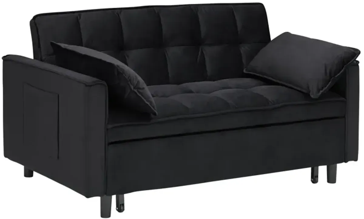 Modern Velvet Sofa, Sofa Pull-Out Bed, Small Love Seat Casual Sofa With Back, With Pillow, Pockets, Living Room Furniture, 3 In 1 Convertible Sleep Sofa Bed