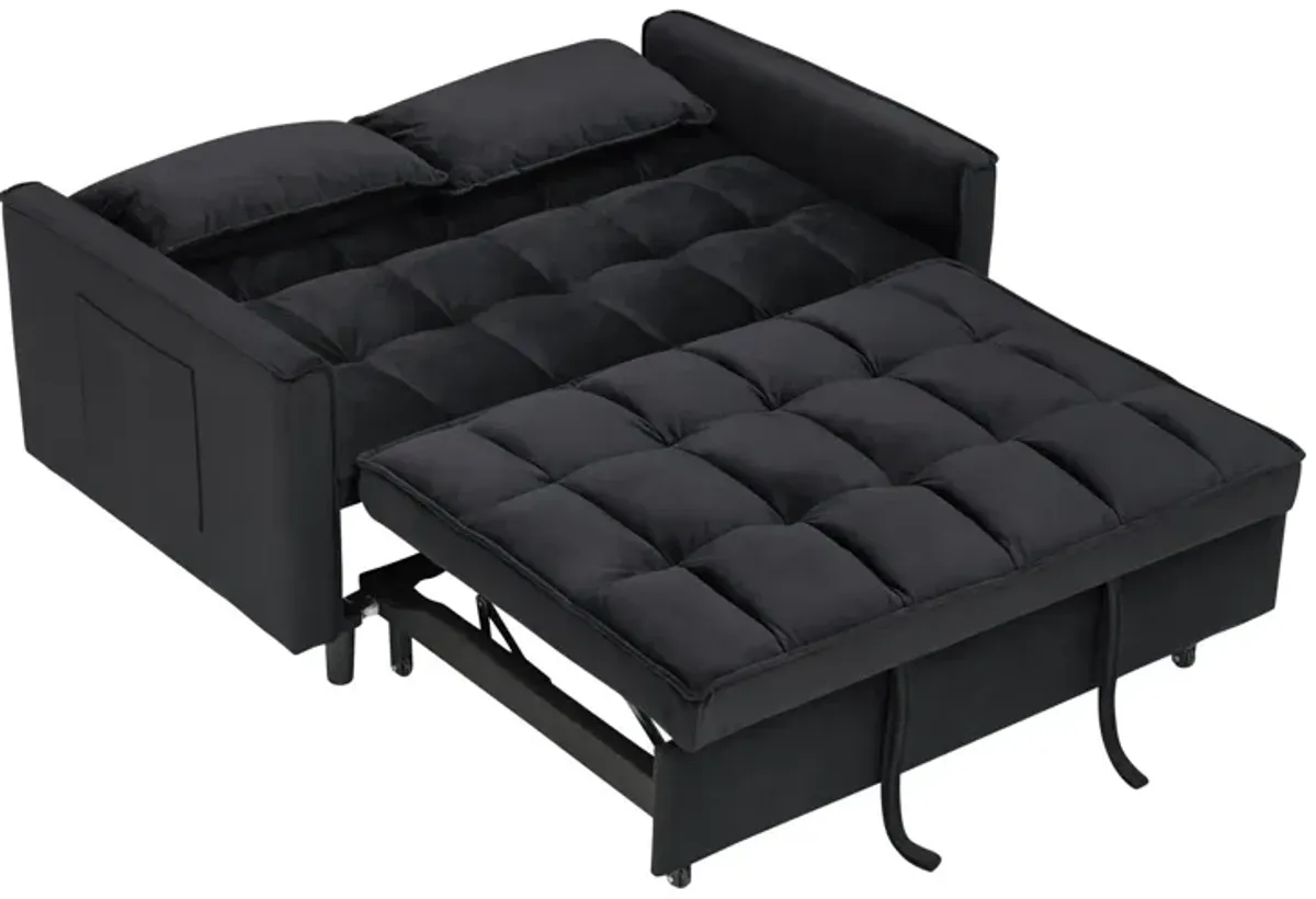 Modern Velvet Sofa, Sofa Pull-Out Bed, Small Love Seat Casual Sofa With Back, With Pillow, Pockets, Living Room Furniture, 3 In 1 Convertible Sleep Sofa Bed