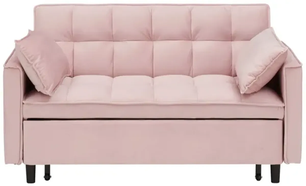 Modern Velvet Sofa, Sofa Pull-Out Bed, Small Love Seat Casual Sofa With Back, With Pillow, Pockets, Living Room Furniture, 3 In 1 Convertible Sleep Sofa Bed