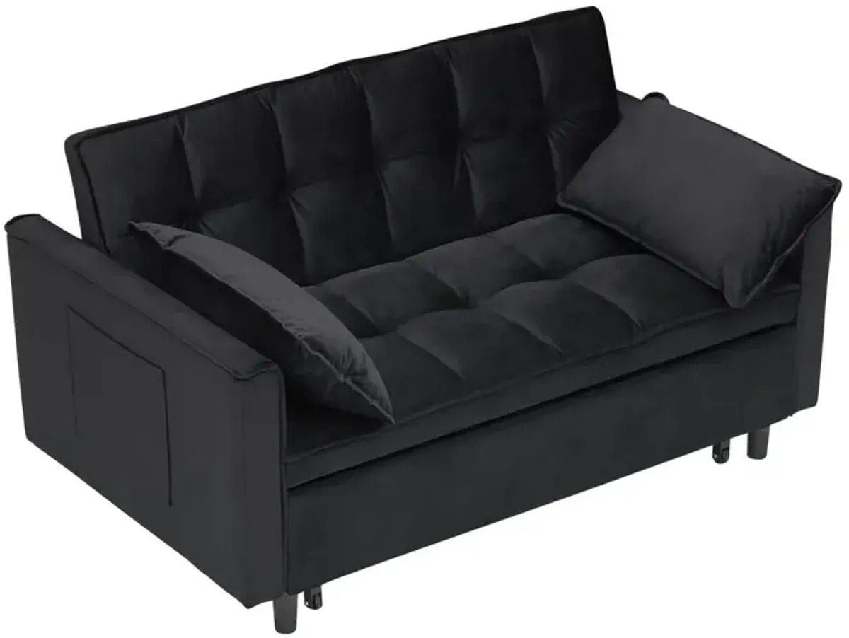 Modern Velvet Sofa, Sofa Pull-Out Bed, Small Love Seat Casual Sofa With Back, With Pillow, Pockets, Living Room Furniture, 3 In 1 Convertible Sleep Sofa Bed