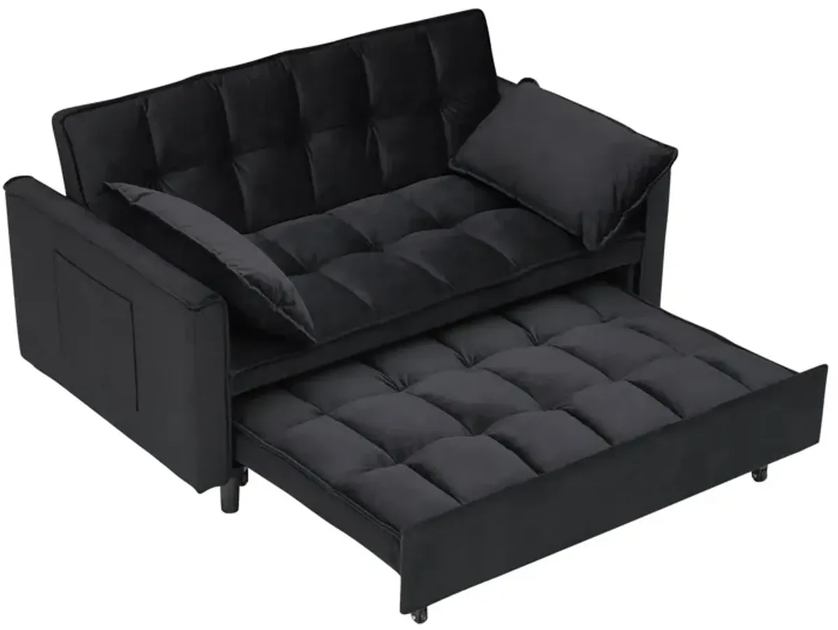 Modern Velvet Sofa, Sofa Pull-Out Bed, Small Love Seat Casual Sofa With Back, With Pillow, Pockets, Living Room Furniture, 3 In 1 Convertible Sleep Sofa Bed