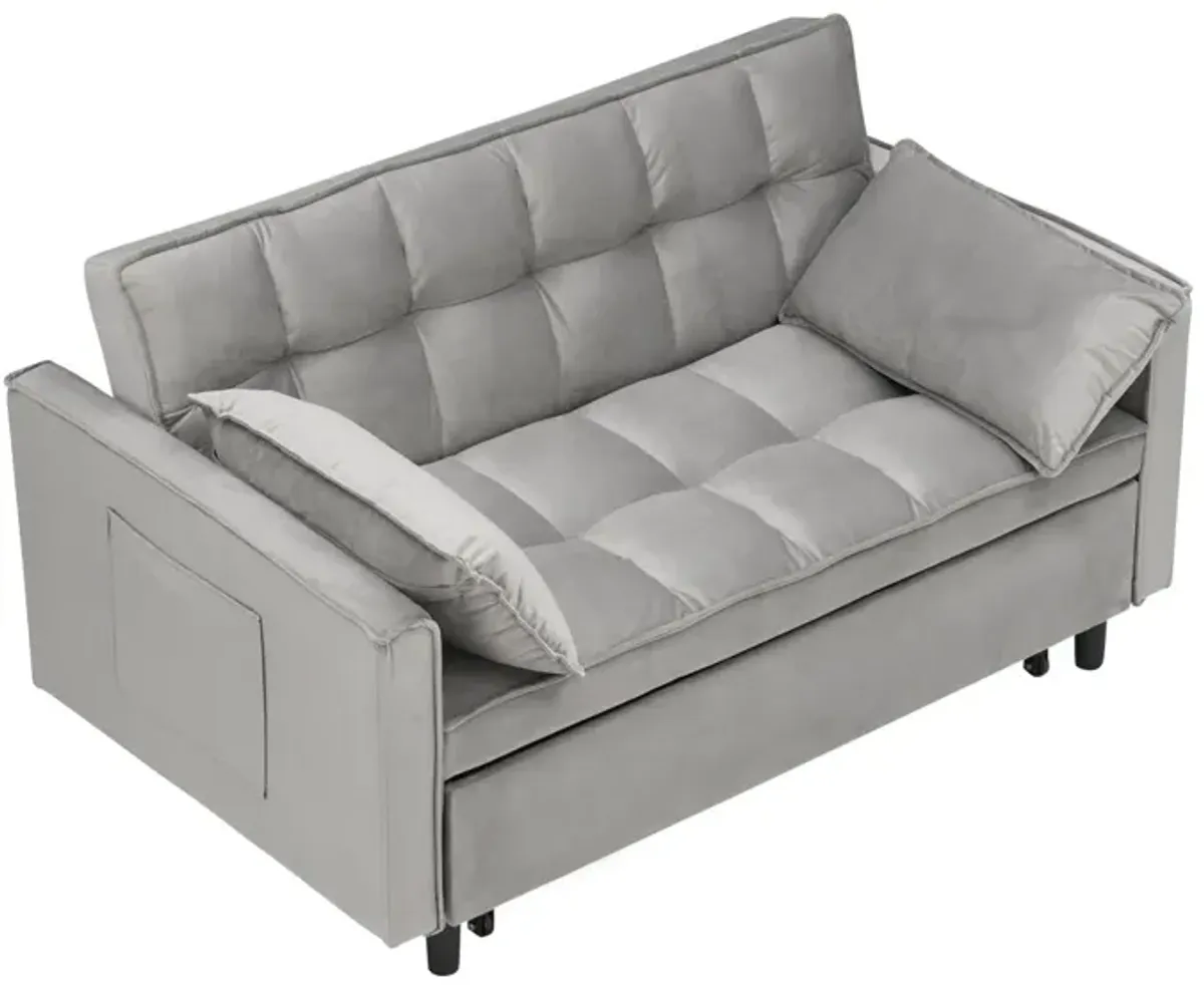 Modern Velvet Sofa, Sofa Pull-Out Bed, Small Love Seat Casual Sofa With Back, With Pillow, Pockets, Living Room Furniture, 3 In 1 Convertible Sleep Sofa Bed