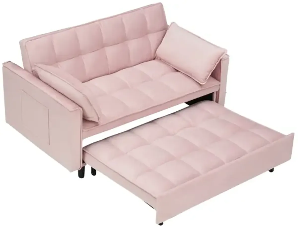 Modern Velvet Sofa, Sofa Pull-Out Bed, Small Love Seat Casual Sofa With Back, With Pillow, Pockets, Living Room Furniture, 3 In 1 Convertible Sleep Sofa Bed