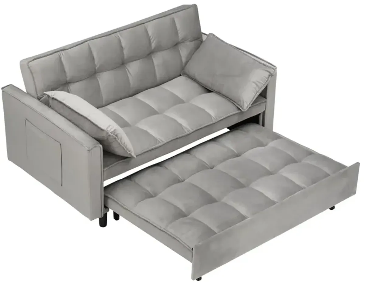 Modern Velvet Sofa, Sofa Pull-Out Bed, Small Love Seat Casual Sofa With Back, With Pillow, Pockets, Living Room Furniture, 3 In 1 Convertible Sleep Sofa Bed