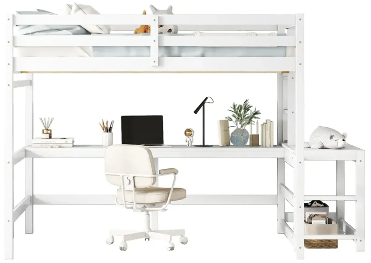 Loft Bed With Built-In Desk, Ladder Platform, Ladders, Guardrails