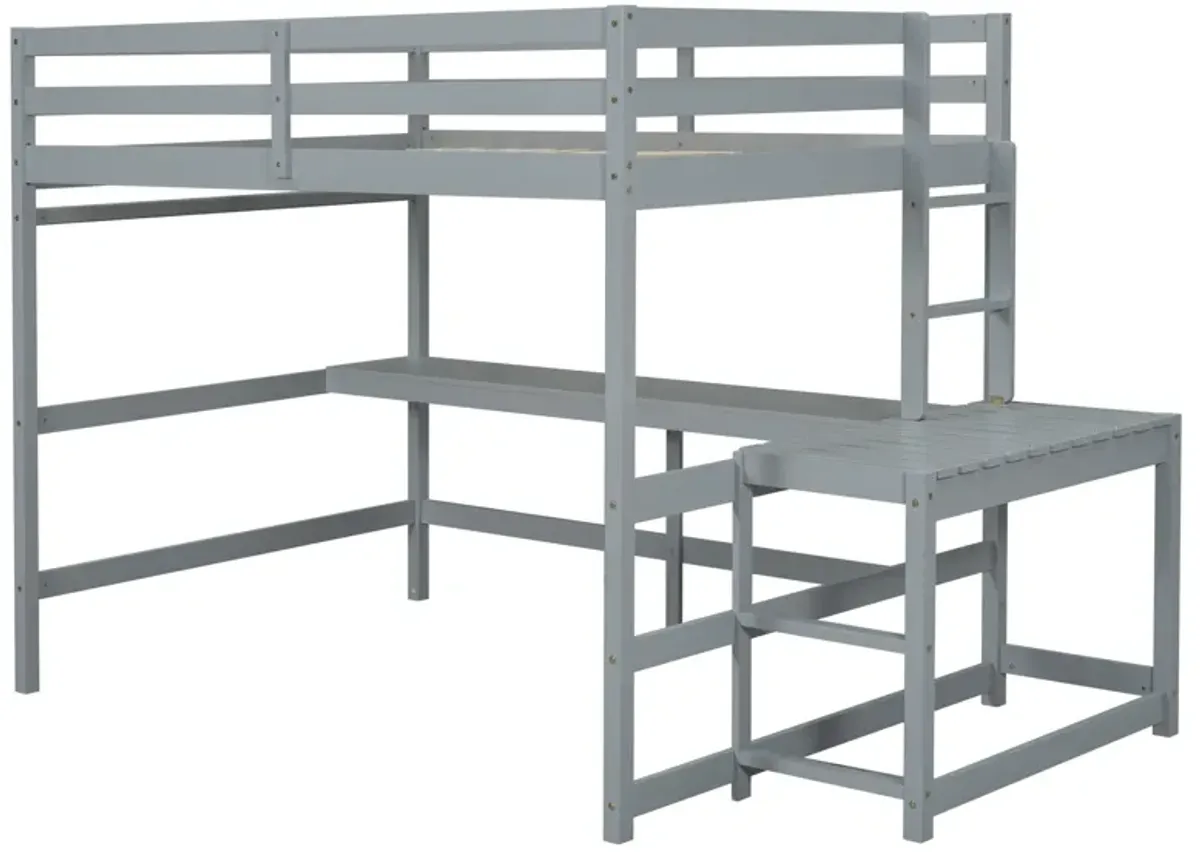 Loft Bed With Built-In Desk, Ladder Platform, Ladders, Guardrails