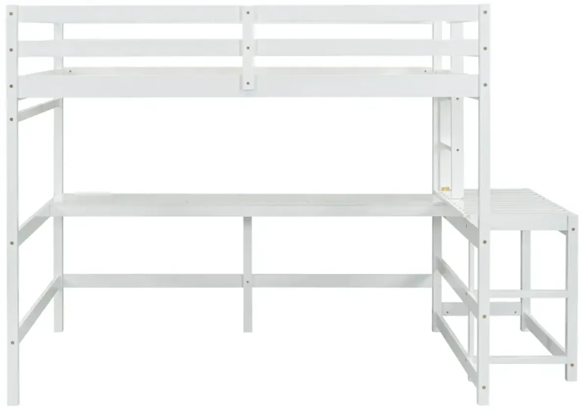 Loft Bed With Built-In Desk, Ladder Platform, Ladders, Guardrails