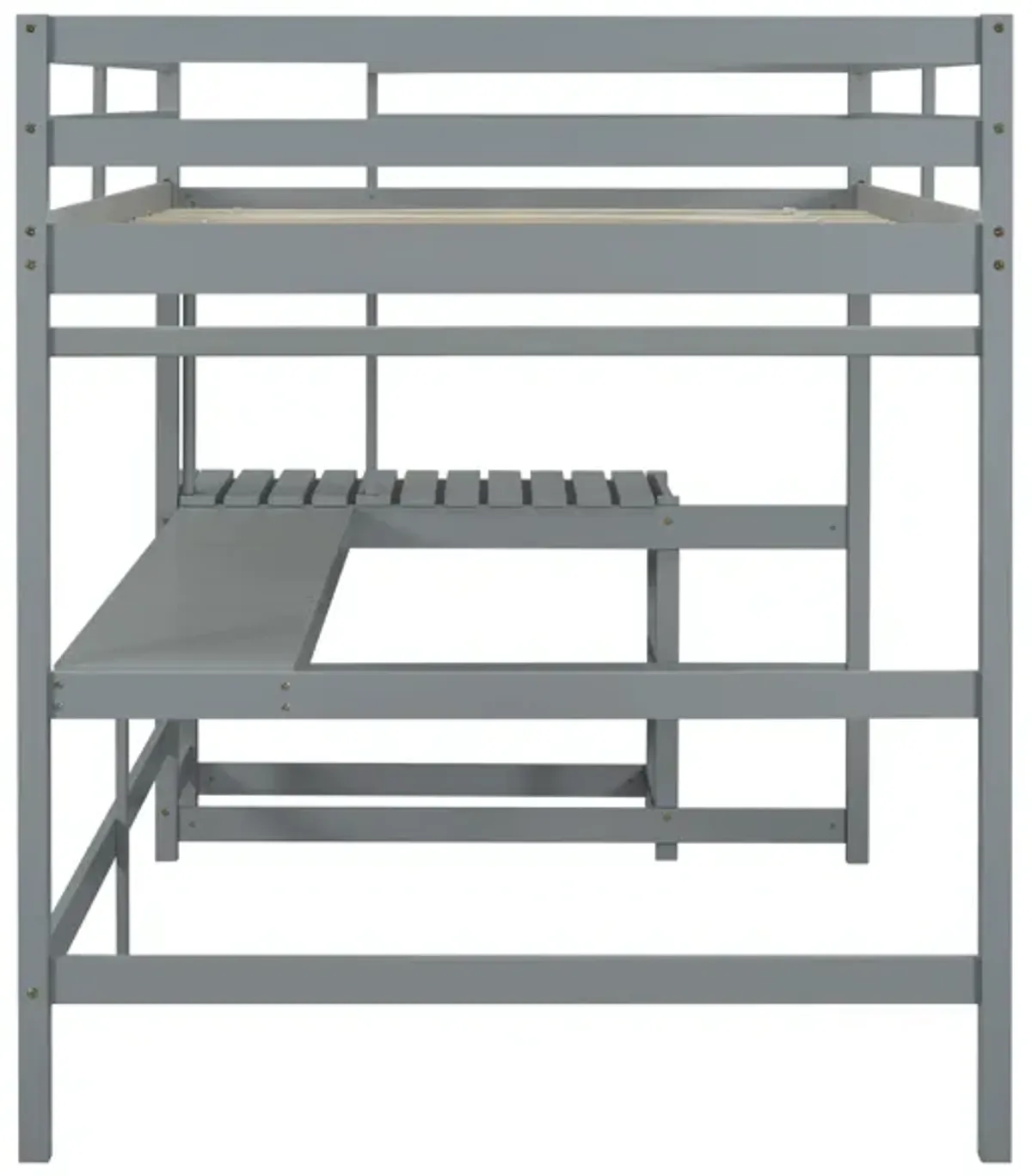 Loft Bed With Built-In Desk, Ladder Platform, Ladders, Guardrails