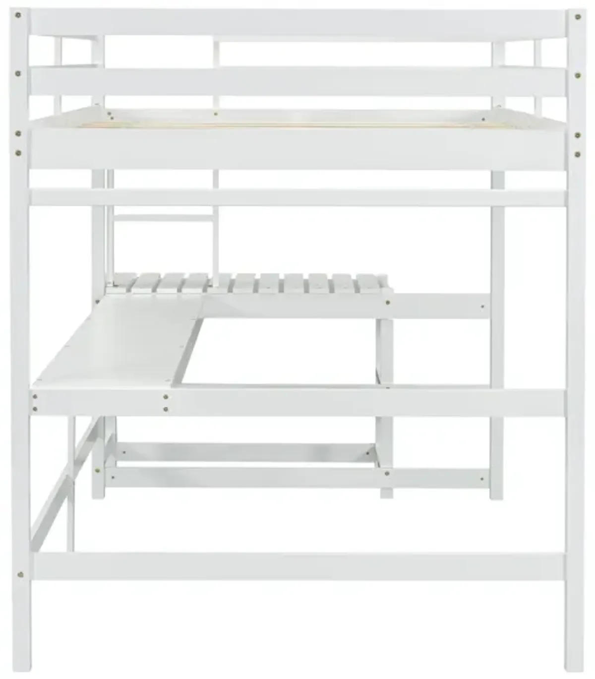 Loft Bed With Built-In Desk, Ladder Platform, Ladders, Guardrails