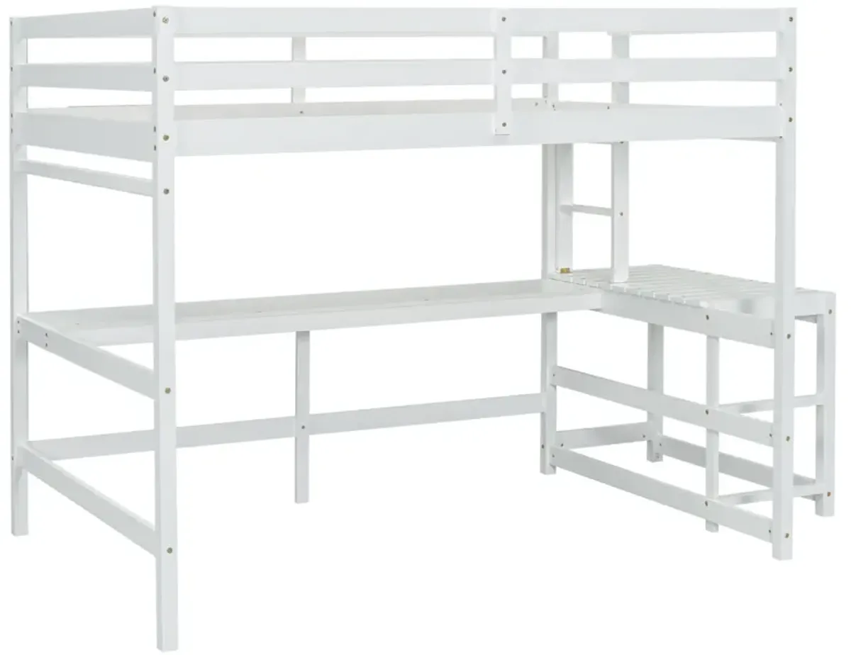 Loft Bed With Built-In Desk, Ladder Platform, Ladders, Guardrails