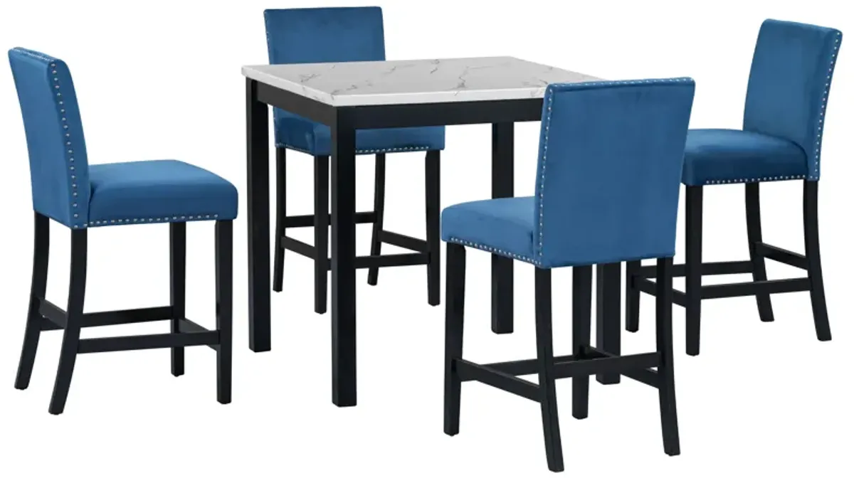 5-Piece Counter Height Dining Table Set With One Faux Marble Top Dining Table And Four Velvet Upholstered Chairs