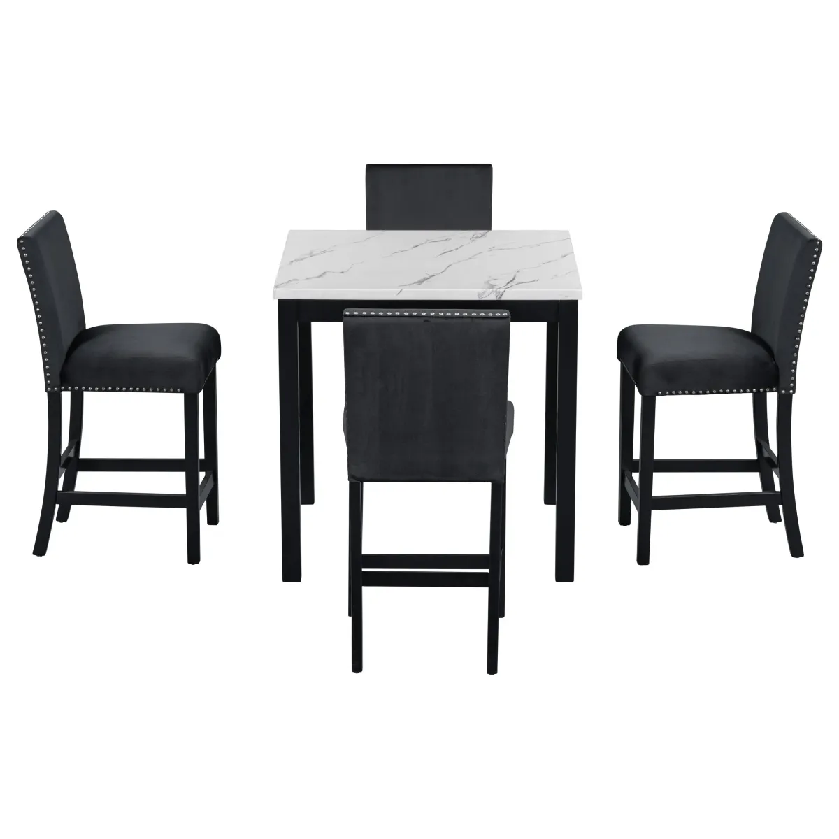 5-Piece Counter Height Dining Table Set With One Faux Marble Top Dining Table And Four Velvet Upholstered Chairs