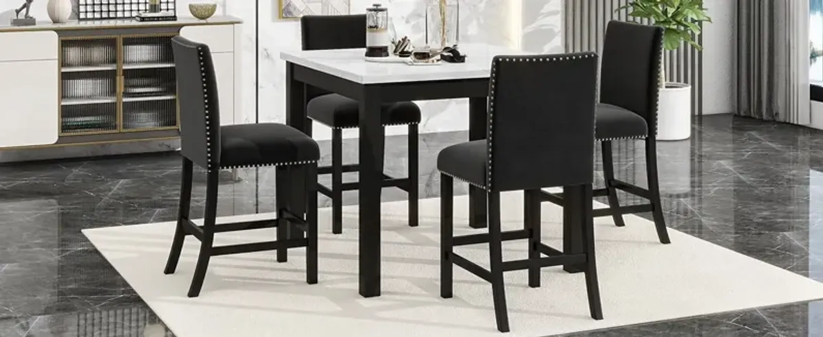 5-Piece Counter Height Dining Table Set With One Faux Marble Top Dining Table And Four Velvet Upholstered Chairs