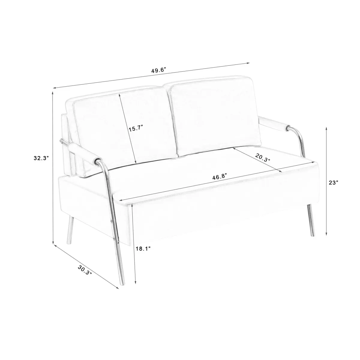 Small Sofa Seater Pet Friendly Fabric Upholstered Loveseat 2-Seater Couch With Removable Back Cushion And Metal Leg, Modern Couches For Small Spaces Living Room, Bedroom, Apartment