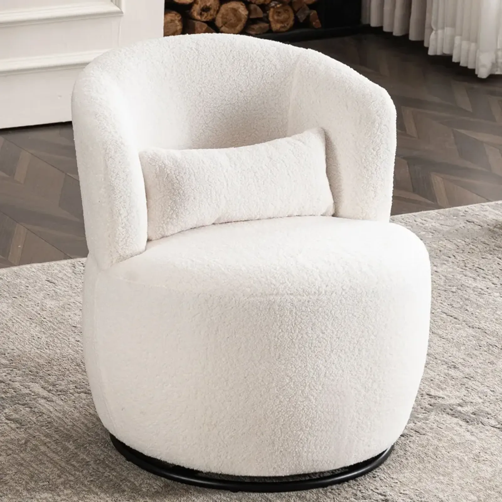 Swivel Accent Chair, Contemporary Round Armchair With 360 Degree Rotation And Metal Base For Living Room Elegance