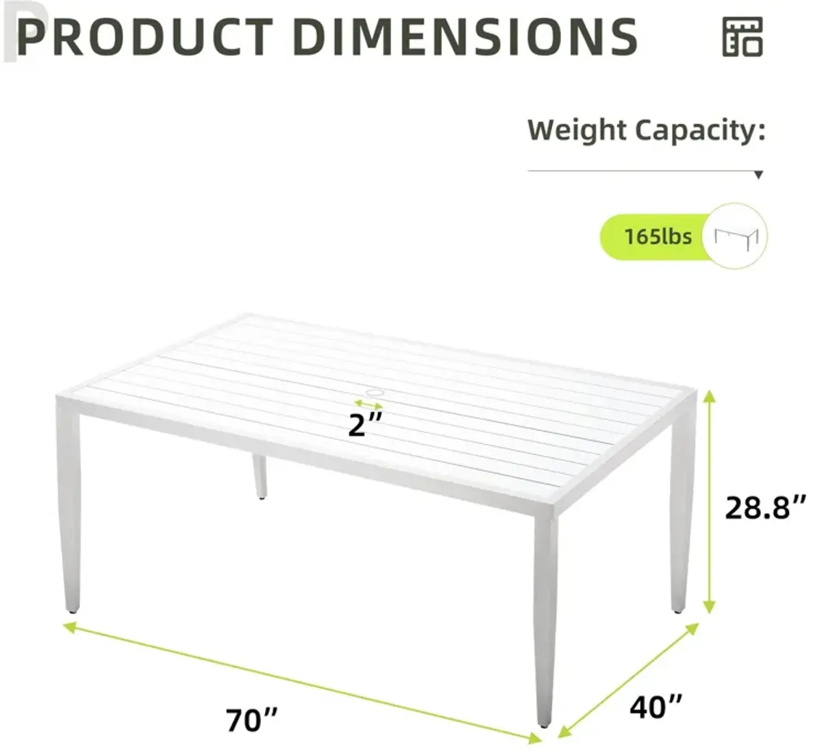 Outdoor Patio Rectangle Dining Table With Tapered Feet & Umbrella Hole