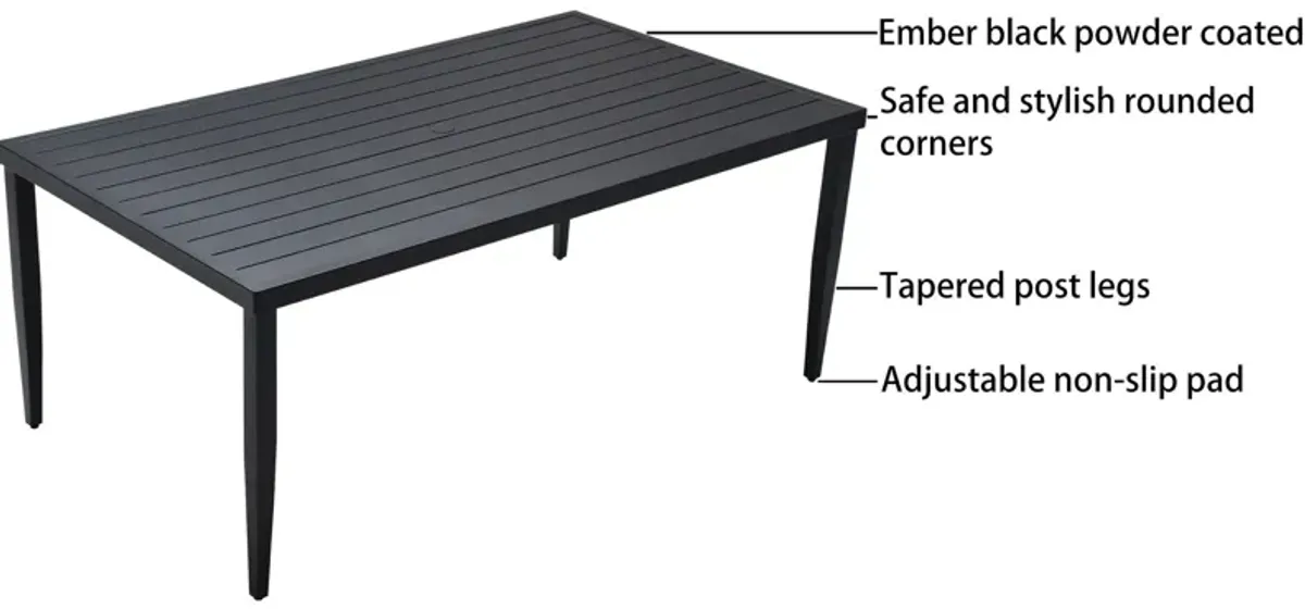 Outdoor Patio Rectangle Dining Table With Tapered Feet & Umbrella Hole