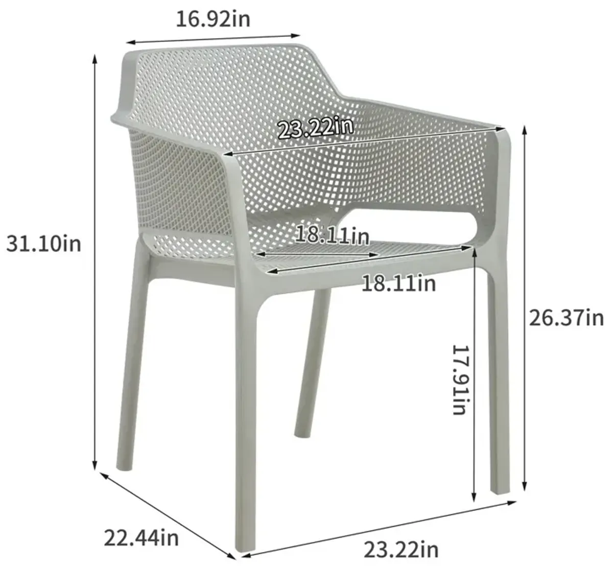 3 Piece Plastic Arm Chair Bistro Grs Premium Ocean Plastic