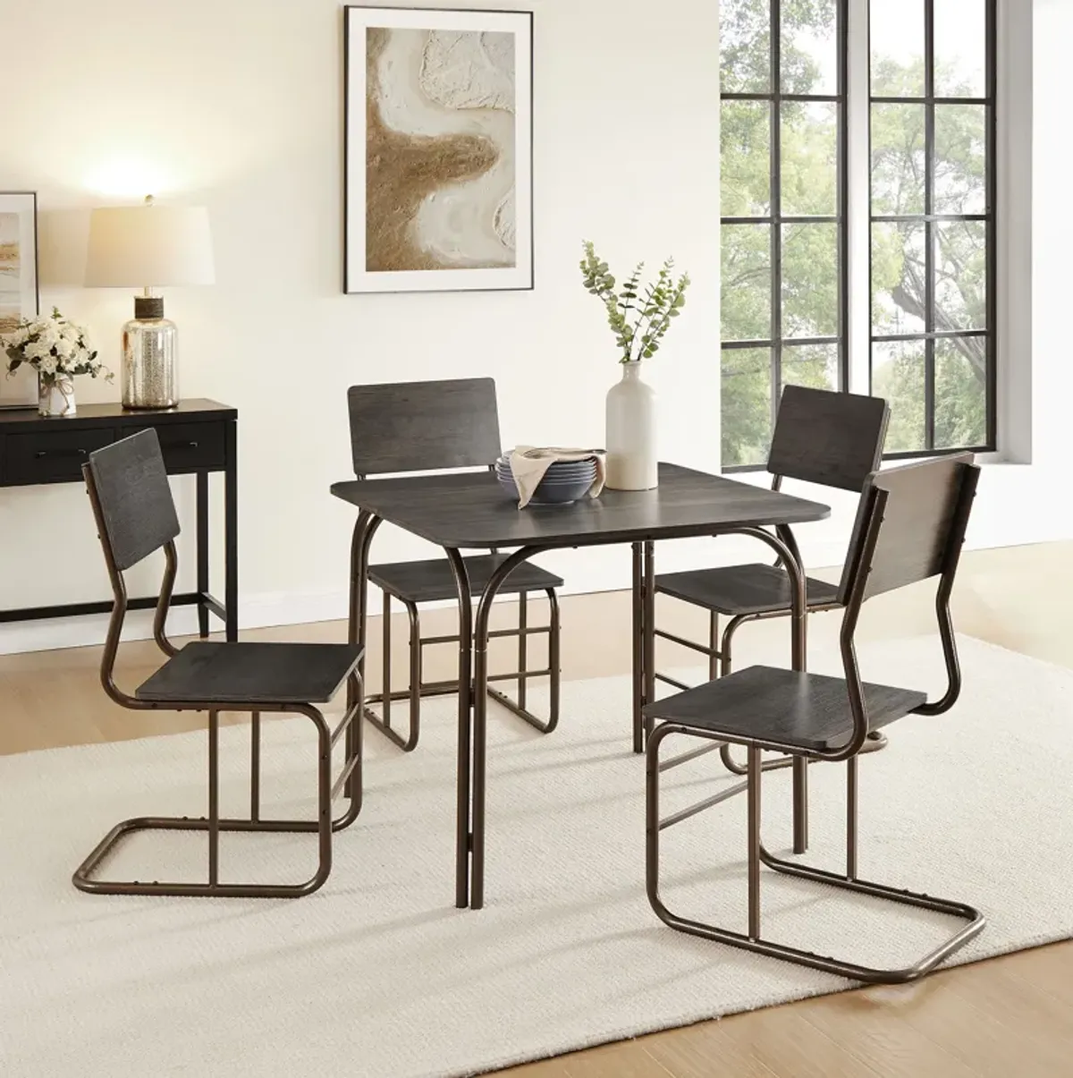 5 Piece Wood Table & 4 Chairs, Modern Dining Table Furniture Set For Home, Kitchen, Dining Room, Dining Table And Chair - Gray