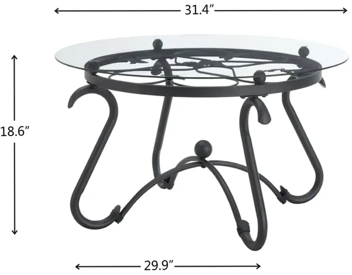 2 Piece Tempered Glass Surface Coffee Table Set, Decor Coffee Table Round End Side Table With Sturdy Construction For Living Room (Rustic) - Black