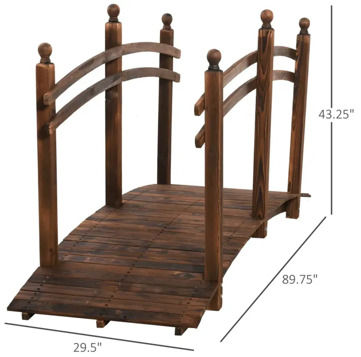 Outsunny - Fir Wood Garden Bridge Arc Walkway With Side Railings, Perfect For Backyards, Gardens, & Streams, Carbonized - Brown