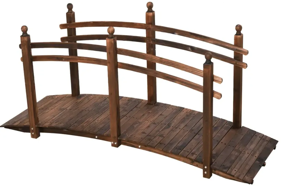 Outsunny - Fir Wood Garden Bridge Arc Walkway With Side Railings, Perfect For Backyards, Gardens, & Streams, Carbonized - Brown