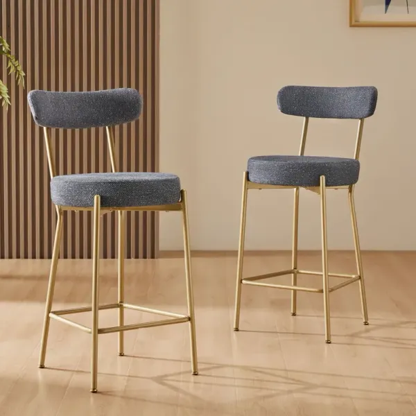 Modern Bar Stools (Set of 2) Counter Height Bar Stools For Kitchen Counter Upholstered Sherpa Counter Stools With Backs Kitchen Island Stool - Dark Gray
