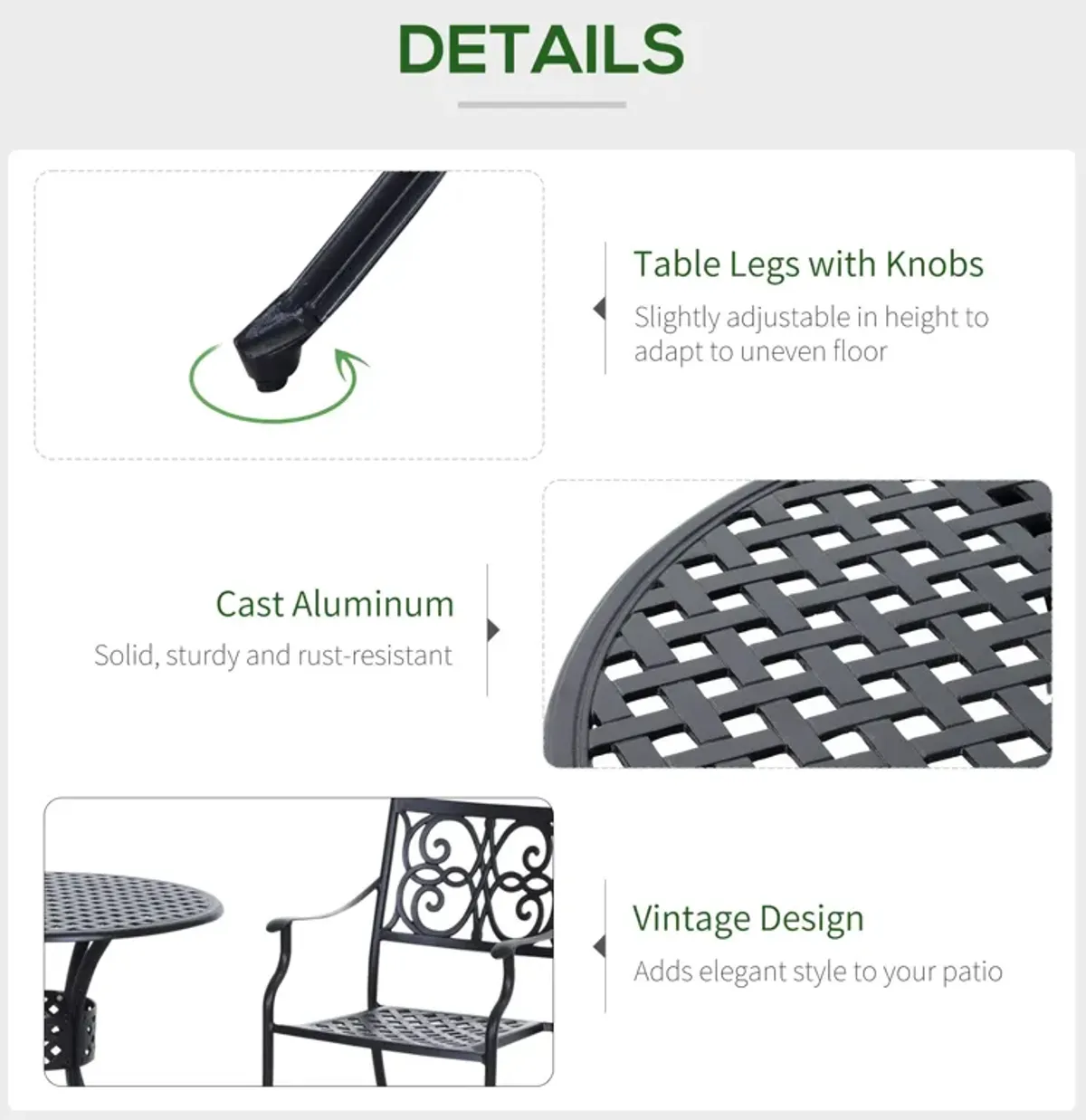 Outsunny - 33" Patio Dining Table Round Cast Aluminium Outdoor Bistro Table With Umbrella Hole - Black