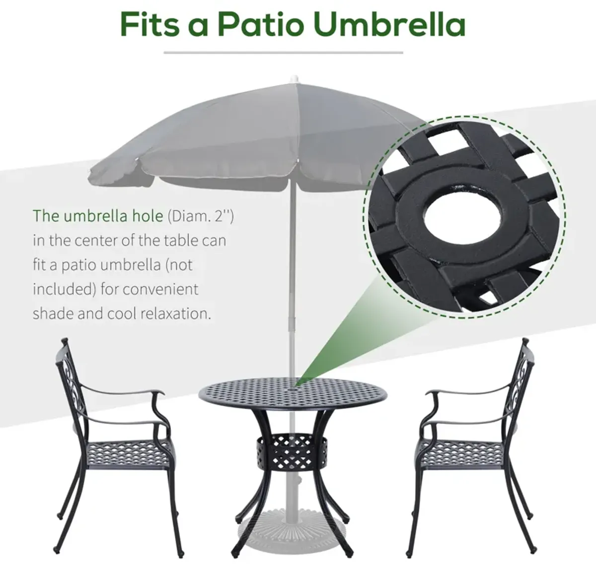 Outsunny - 33" Patio Dining Table Round Cast Aluminium Outdoor Bistro Table With Umbrella Hole - Black