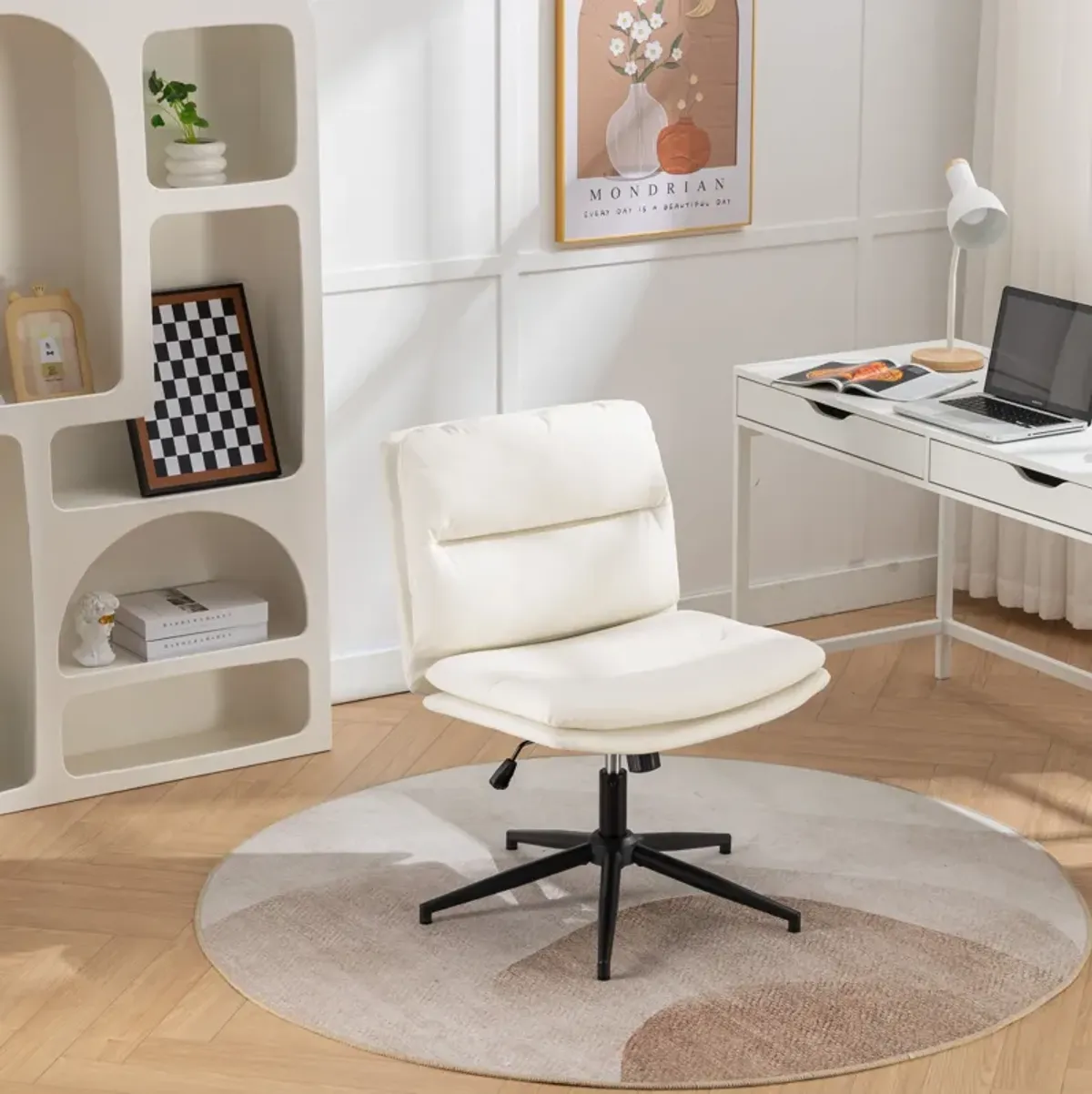 Bizerte - Adjustable Swivel Criss-Cross Chair, Wide Seat / Office Chair / Vanity Chair - White