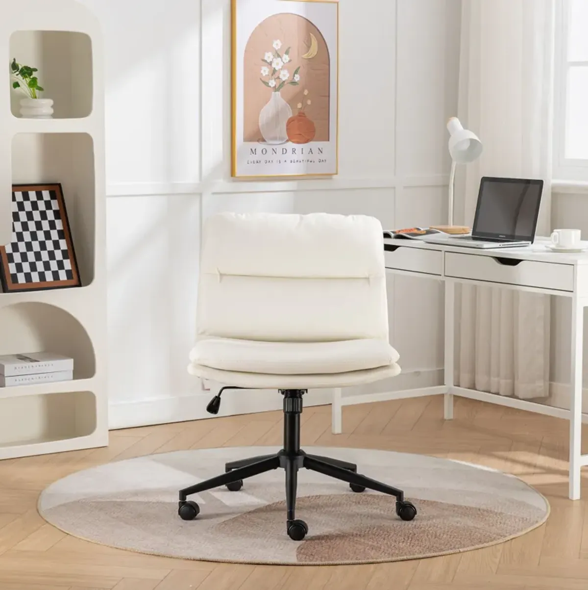 Bizerte - Adjustable Swivel Criss-Cross Chair, Wide Seat / Office Chair / Vanity Chair - White