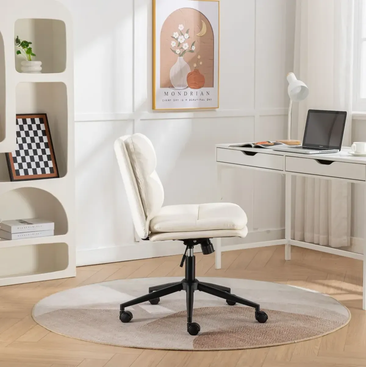 Bizerte - Adjustable Swivel Criss-Cross Chair, Wide Seat / Office Chair / Vanity Chair - White