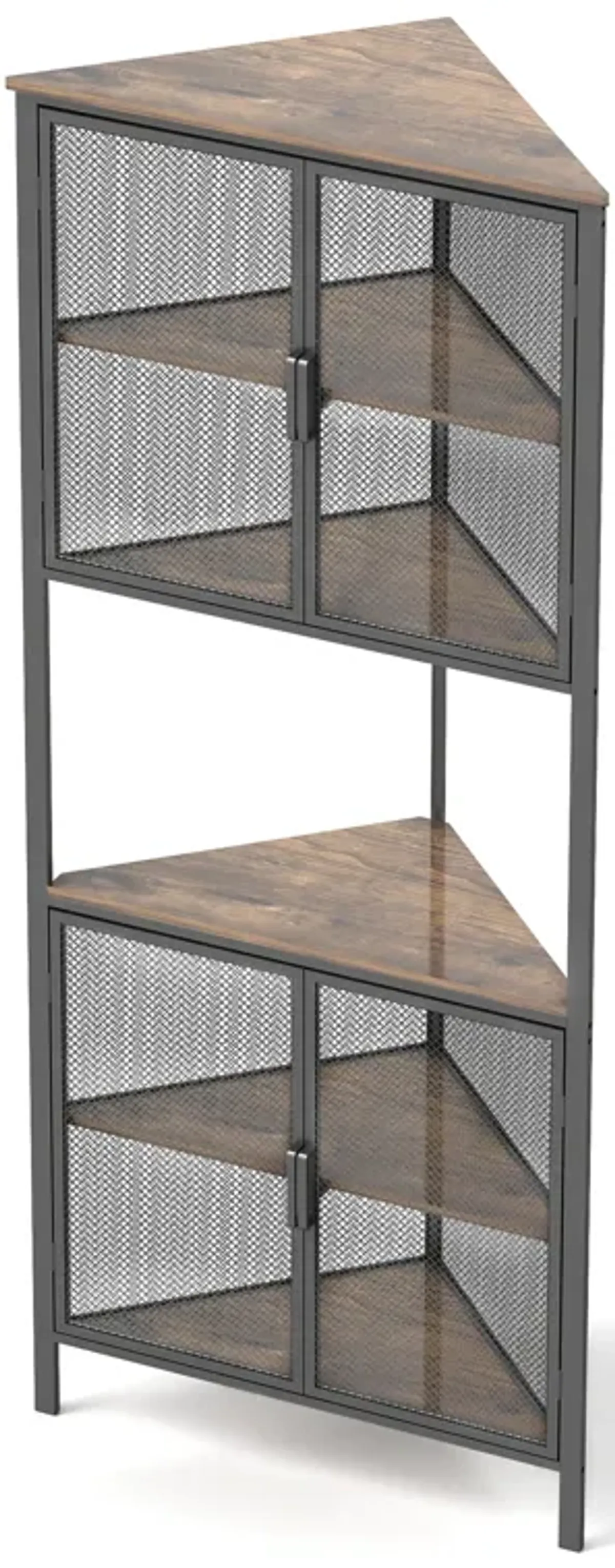 5 Tier Shelves With Metal Mesh Door, Bookcase Storage Shelf Corner Shelf For Small Space, Living Room - Black / Brown