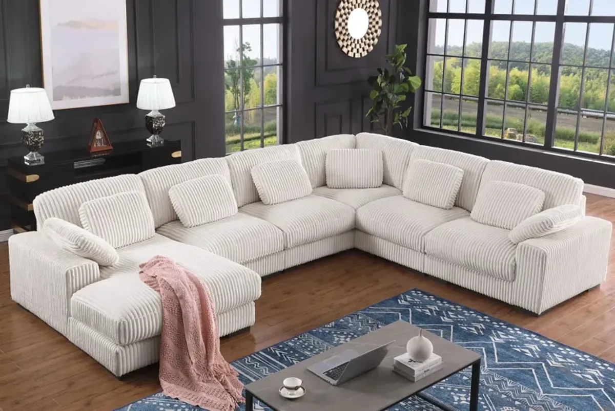 Nadine - Beige Corduroy Corner Sectional Sofa With Left Facing Chaise