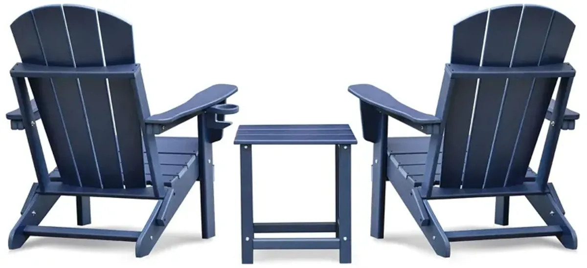 Folding Outdoor Adirondack Chair (Set of 2) And Table Set, Hdpe All-Weather Folding Fire Pit Chair, Ergonomic Design Patio Lawn Chair For Outside Deck Garden Backyardf Balcony - Navy Blue