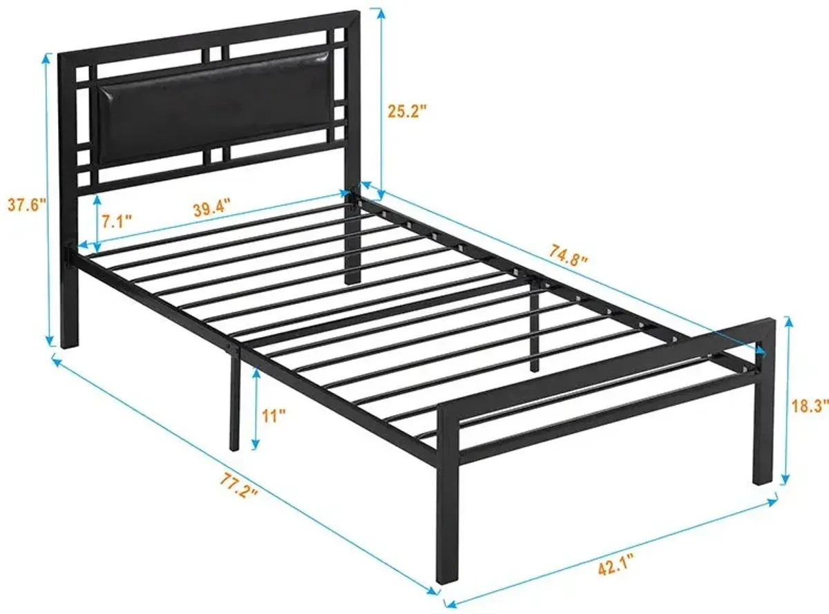 Twin Size Metal Bed Sturdy System, Modern Style And Comfort To Any Bedroom - Black